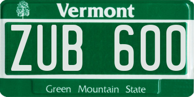 VT license plate ZUB600