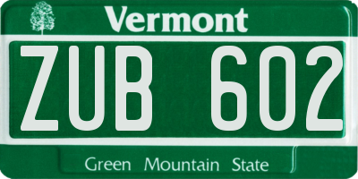 VT license plate ZUB602