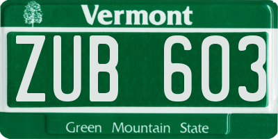 VT license plate ZUB603