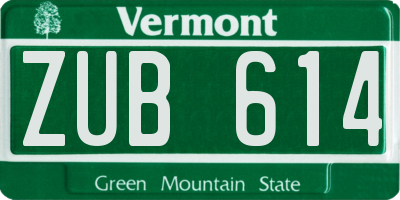 VT license plate ZUB614