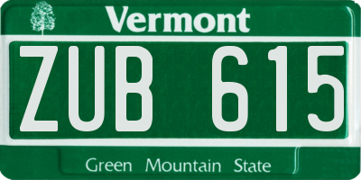 VT license plate ZUB615