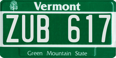 VT license plate ZUB617