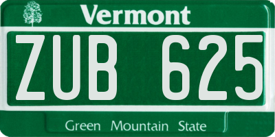VT license plate ZUB625