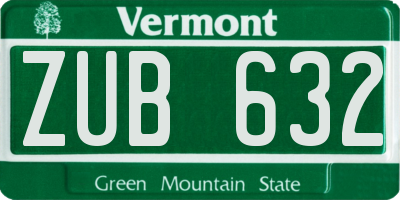 VT license plate ZUB632