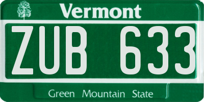 VT license plate ZUB633