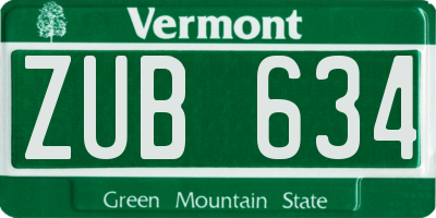VT license plate ZUB634