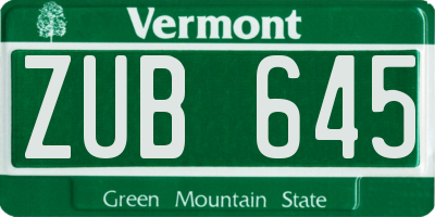 VT license plate ZUB645