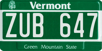 VT license plate ZUB647