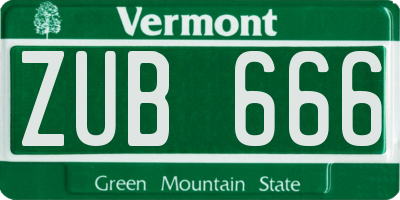 VT license plate ZUB666