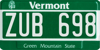 VT license plate ZUB698
