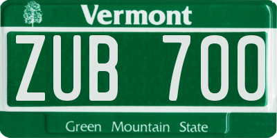 VT license plate ZUB700
