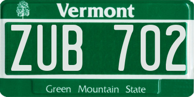 VT license plate ZUB702