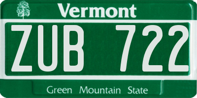 VT license plate ZUB722