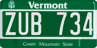 VT license plate ZUB734