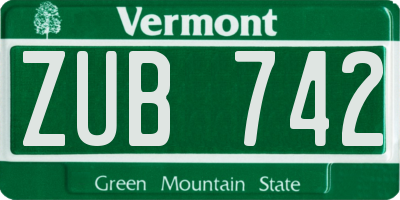VT license plate ZUB742