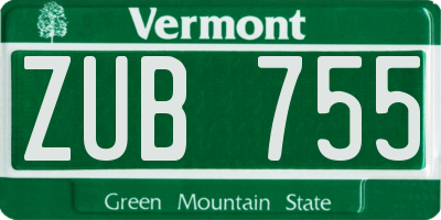 VT license plate ZUB755