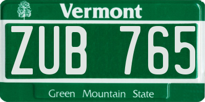 VT license plate ZUB765