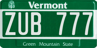 VT license plate ZUB777