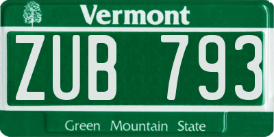 VT license plate ZUB793