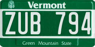 VT license plate ZUB794