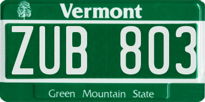 VT license plate ZUB803