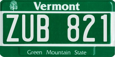 VT license plate ZUB821