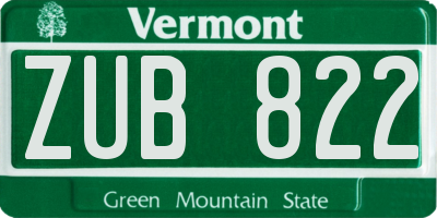 VT license plate ZUB822