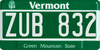 VT license plate ZUB832