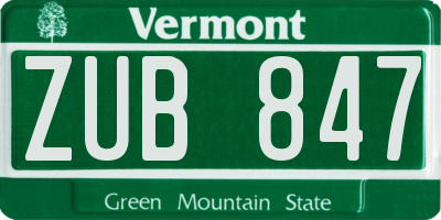 VT license plate ZUB847