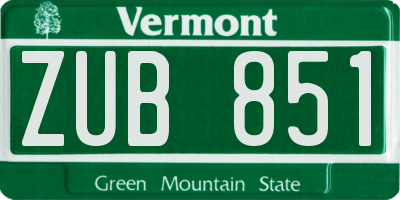 VT license plate ZUB851