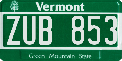 VT license plate ZUB853