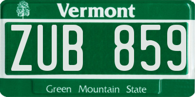 VT license plate ZUB859