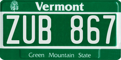 VT license plate ZUB867