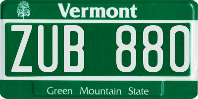 VT license plate ZUB880