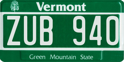 VT license plate ZUB940