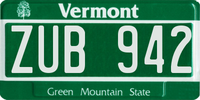VT license plate ZUB942