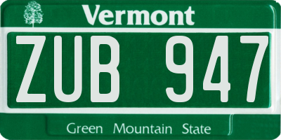 VT license plate ZUB947