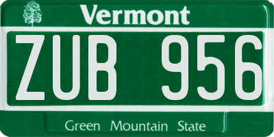 VT license plate ZUB956