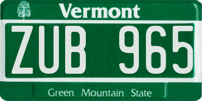 VT license plate ZUB965