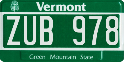 VT license plate ZUB978