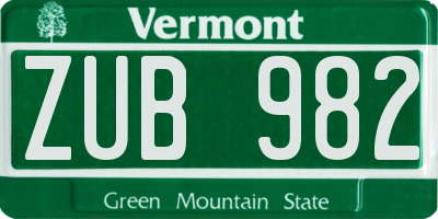 VT license plate ZUB982