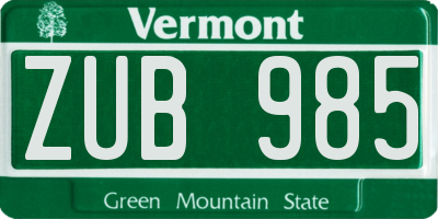VT license plate ZUB985