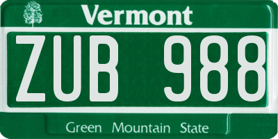 VT license plate ZUB988