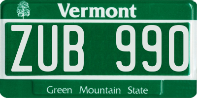 VT license plate ZUB990