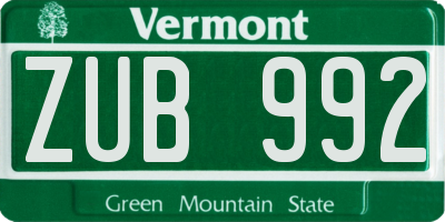 VT license plate ZUB992