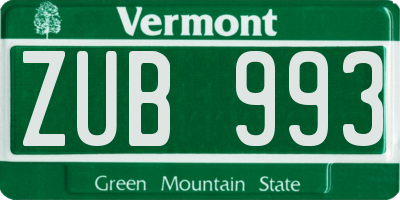 VT license plate ZUB993