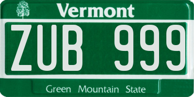VT license plate ZUB999