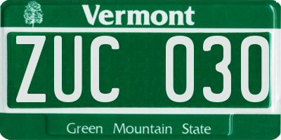 VT license plate ZUC030