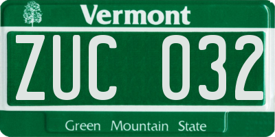 VT license plate ZUC032