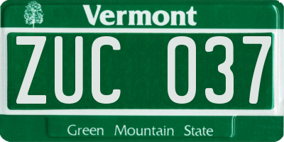 VT license plate ZUC037
